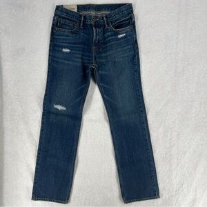 Abercrombie‎ & Fitch Kids Slim Straight Distressed Blue Denim Jeans Size 16 Boys